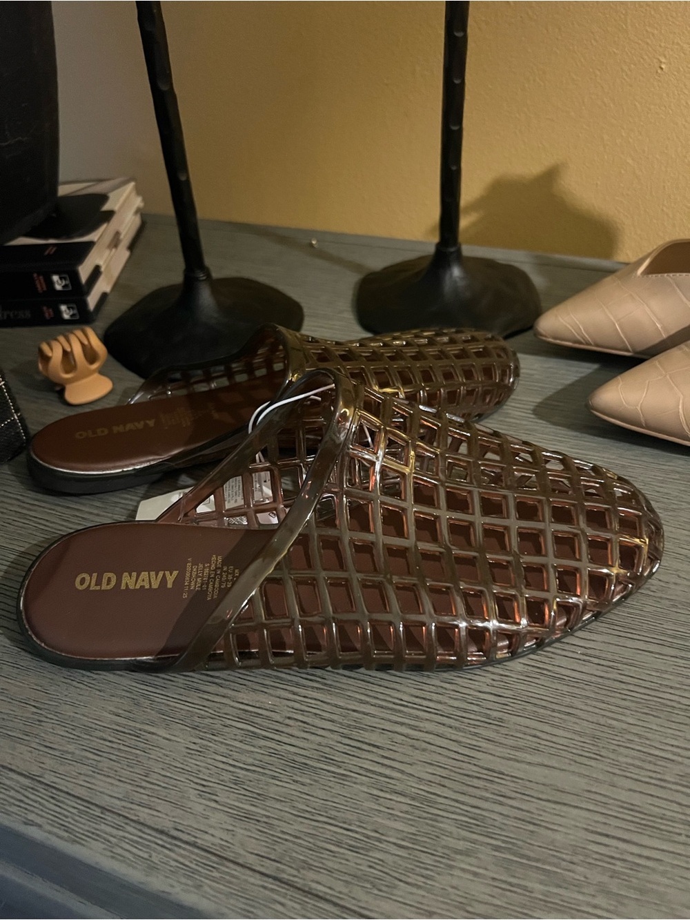 Old Navy Brown Lattice Slide Mules